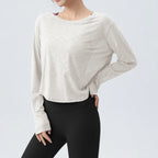 DRUR Women's Long Sleeve Yoga T-Shirts, Loose Fit Sports Fitness Crop Tops Casual Lightweight Thin Shirt For Gym Street Travel