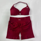 AYBL 2PCS Yoga Set Gym Set Women Strappy Yoga Bra Top High Waist Workout Scrunch Shorts Sports Suit Seamless Yoga Set Fitness
