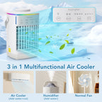 Portable Air Conditioner with Colorful Atmosphere Light Water Cooling Fan USB Table Fan 700ml Water Tank Desktop Fan Humidifier