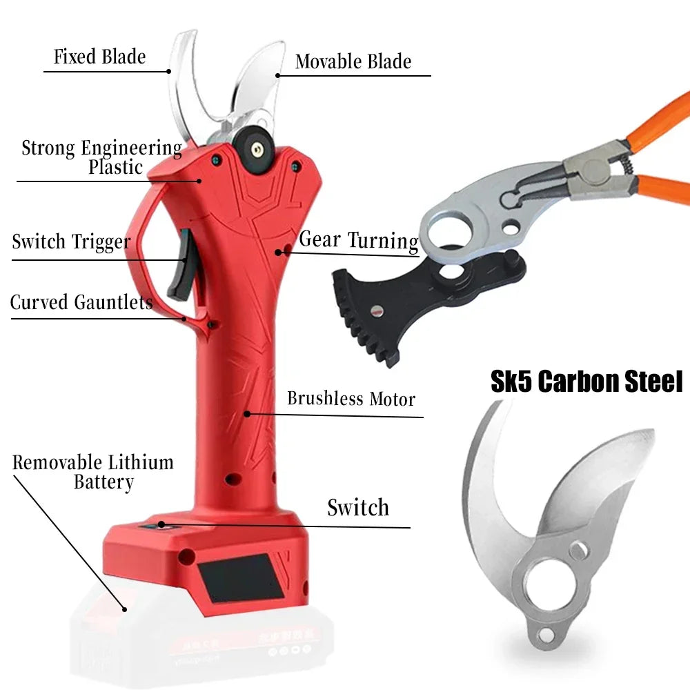 30mm Brushless Electric Pruning Shears Garden Fruit Tree Bonsai Pruning Shears Pruning Machine Tools for 21/18V  Batteries