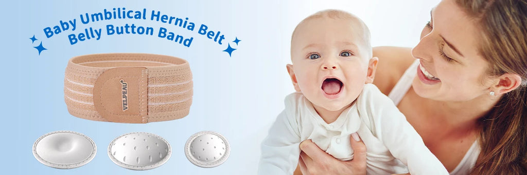 VELPEAU Baby Umbilical Hernia Belt, Newborn Belly Button Navel Band with 3 Compression Pads, Abdominal Binder Support for Infant
