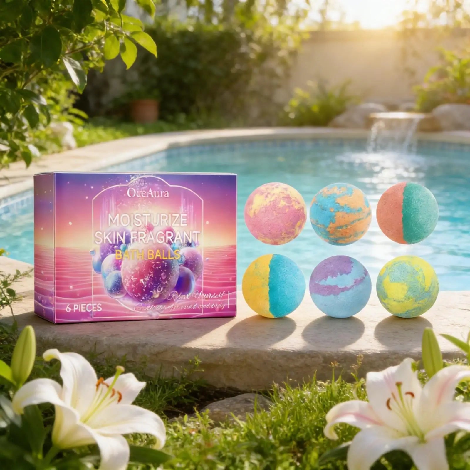 OceAura Bath Bubble Balls Soft Smooth Clean Body Care Moisturizing Skin Elasticity Enhanced Shower Products Gift Sets for Woman