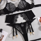 Elegant Lingeries Sexy Hot Exclusive Coffee Bra Belt Thong 3PC with Leg Circles Cute Intimate Lace Tempted Tipsy Set
