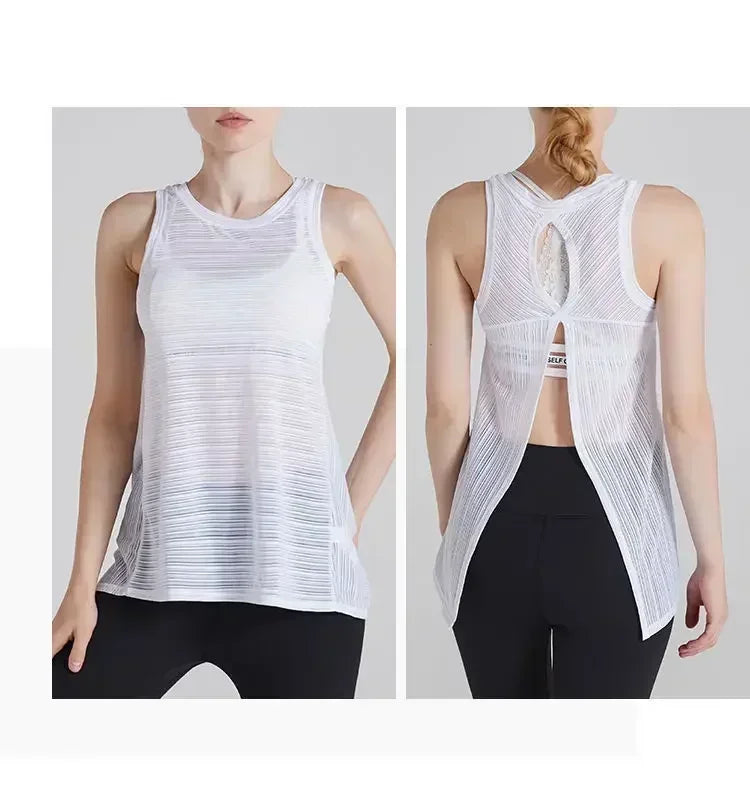 Sexy Sleeveless Backless Sports T-Shirt Women's Gym Tank Top Loose Sportswear Breathable Workout Tank Top Fitness Yoga Dance