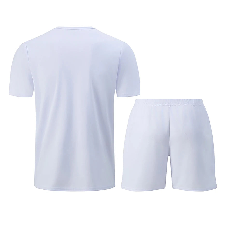 2-Piece Men's Summer Quick drying Sports Suit Loose And Breathable Short Sleeved T-shirt Running And Fitness Black Pocket Shorts