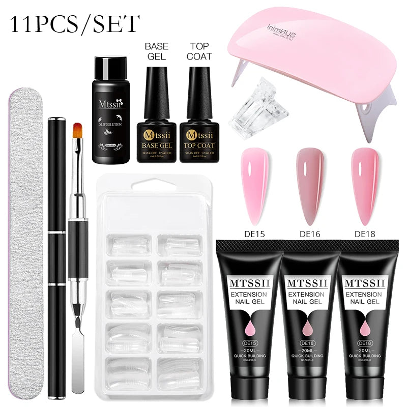 24PCS/Set 20ml Poly Naili Extension Gel  Kit Mini UV Lamp Sealer With Base Top Coat Professional Poly UVNail Gel Kit Starter Kit
