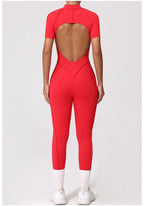 Women's Yoga Jumpsuit Hip Lift Sports Fitness Removable Padding Backless Zipper Leggings One-Piece Running Workout Gym Jumpsuit