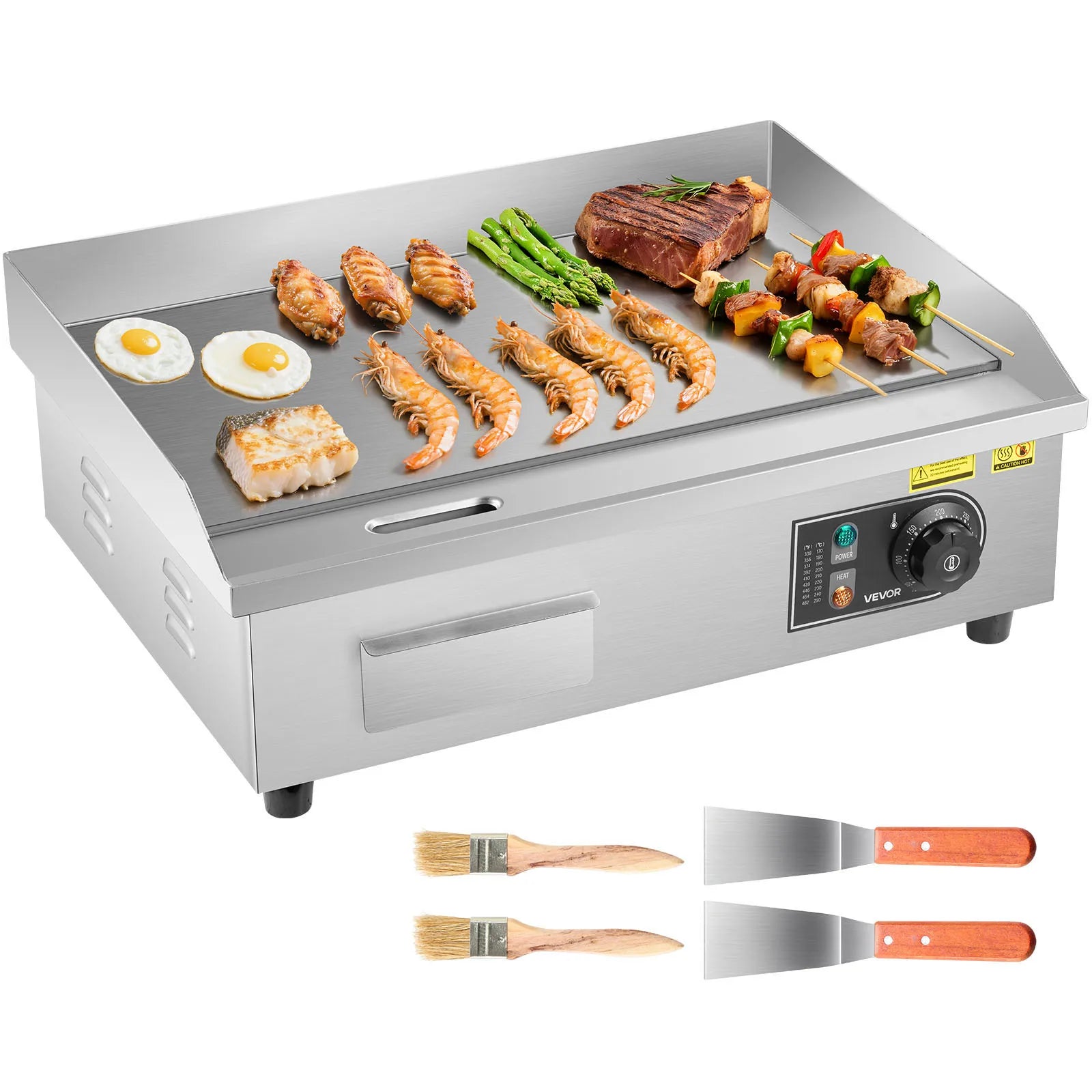 SucceBuy Commercial Electric Griddle 50-300°C Adjustable Temp Control, Stainless Steel Countertop Flat Top Grill for Steak Panc Main image