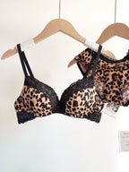 Sexy Leopard Print Lingerie Set Women Wireless Invisible Push Up Small Breasts,adjustable A To C Cup,sheer Lace Pure Design, S-X