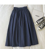 Women Black skirt midi High waist korean style Pleated a line Vintage Clothing 2026 new Summer Casual Fashion Ladies Work Wear