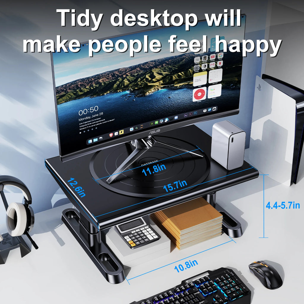 Oatsbasf Computer Monitor Stand Laptop TV Holder Monitor Shelf 360° Rotation Computer Desk Height Adjustment 50LB Load Bearing