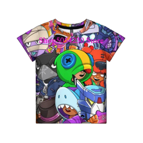 Boys Summer T-shirt Tees Brawl-Stars Anime Figures Leon Cartoon Characters Kids Cosplay Costumes Crow T Shirt Christmas Gifts