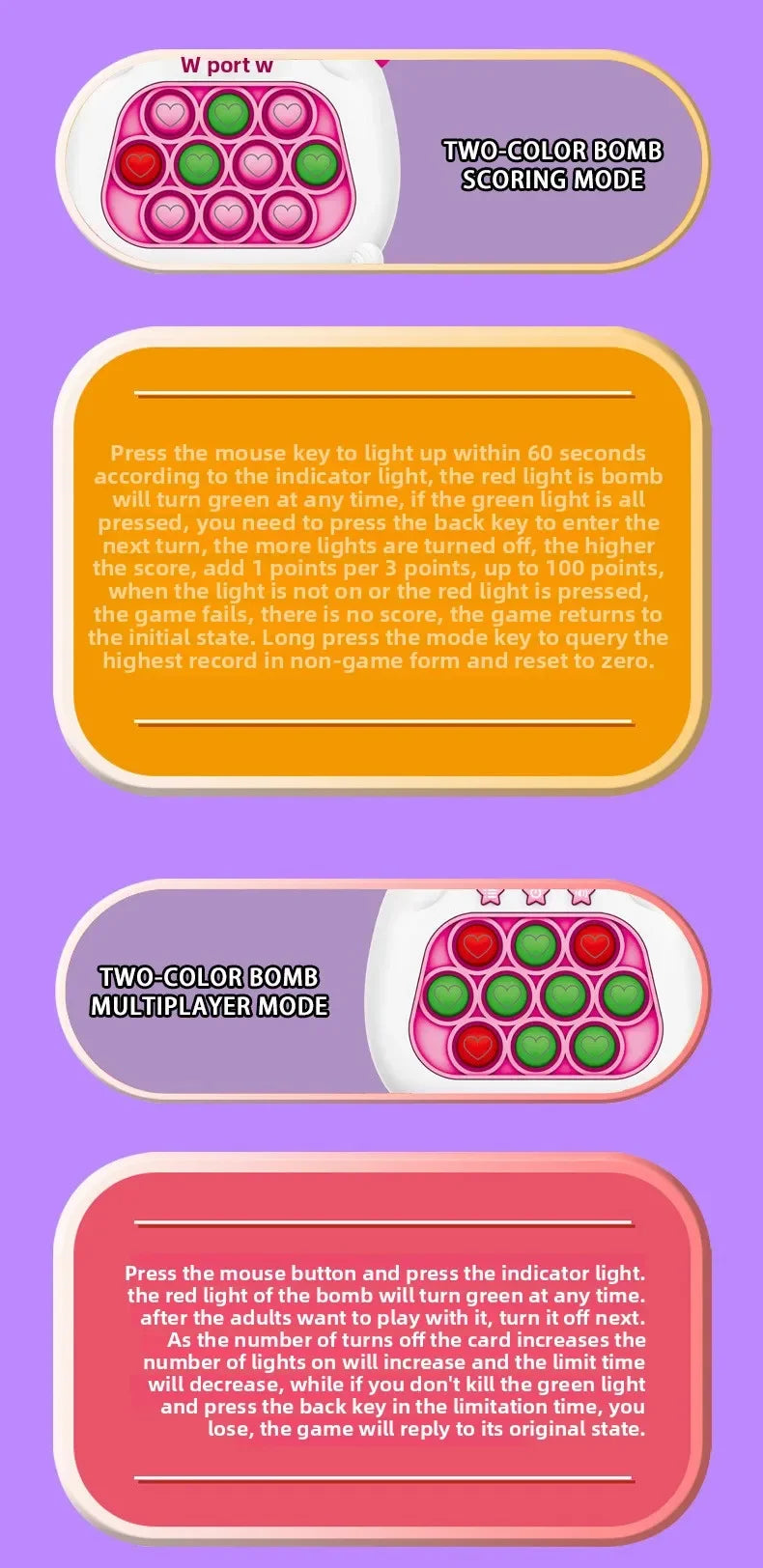 Lotso Game 3D Ground Mouse Challenge Stress Relieving Game Console Quick Push Game Pop Up Quick Push PuzzleToy Birthday Gift