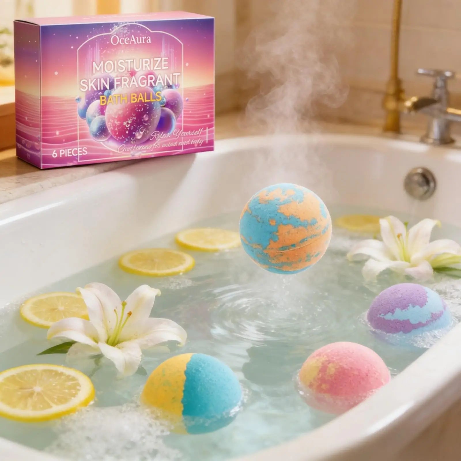 OceAura Bath Bubble Balls Soft Smooth Clean Body Care Moisturizing Skin Elasticity Enhanced Shower Products Gift Sets for Woman