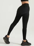 Fake Two-piece Compression Sports Leggings For Women, 2-in-1 High Waist Moisture-wicking Yoga Leggings, Women's Activewar