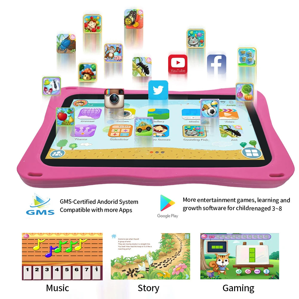 BDF Tablet for Kids 7 Inch Android 11 System 32 GB WiFi Bluetooth Dual Camera Educational Software Installed with Proof Case