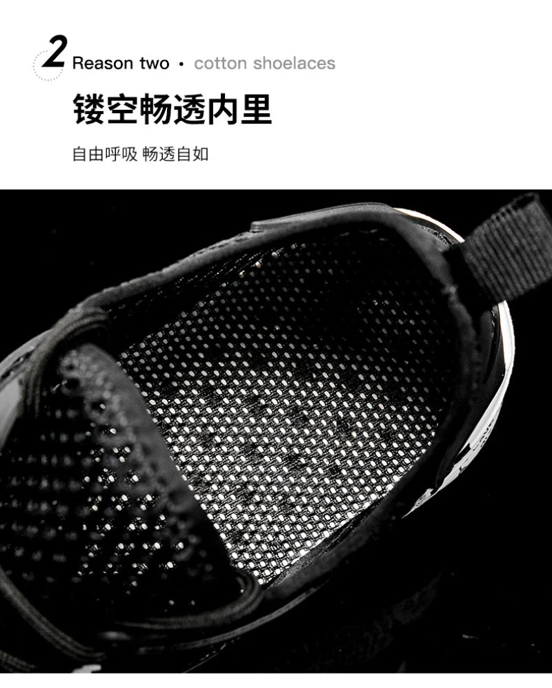 Summer Mens Black Hollow Mesh Sneakers Fashion Breathable Lightweight Casual Walking Shoes Printed Sole Outdoor Sports Footwear