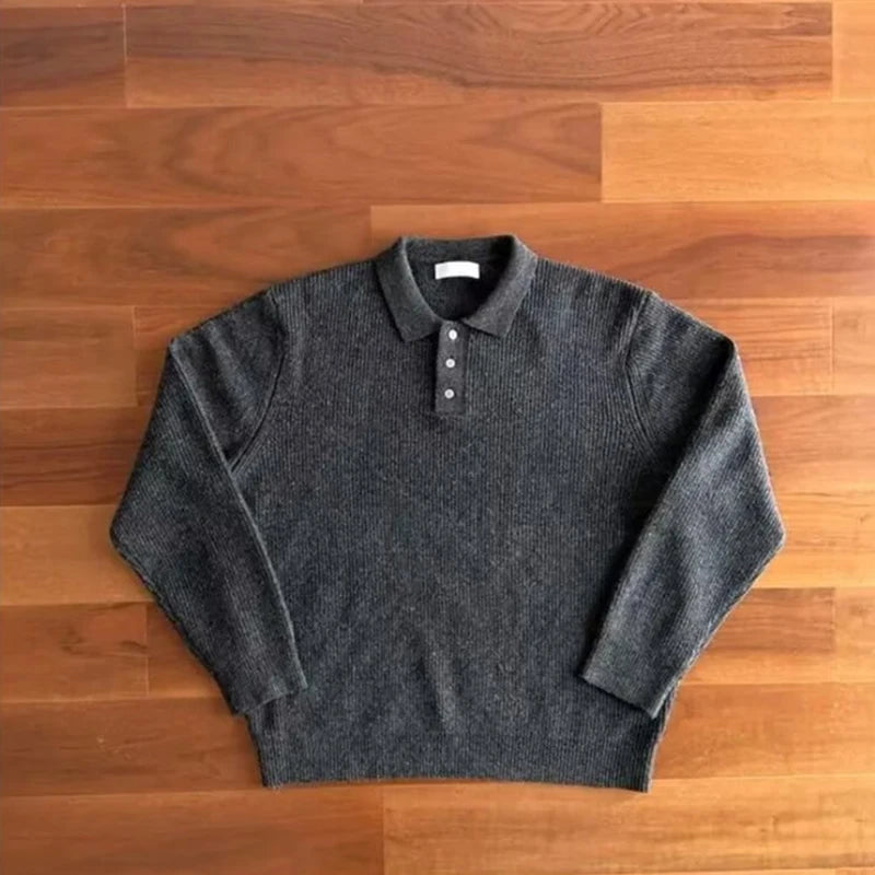 Winter Men's Solid Color Polo Neck Knitted Sweaters Casual Retro Warm Pullovers Knitwear Elegant Y2K Streetwear Jersey Hombre