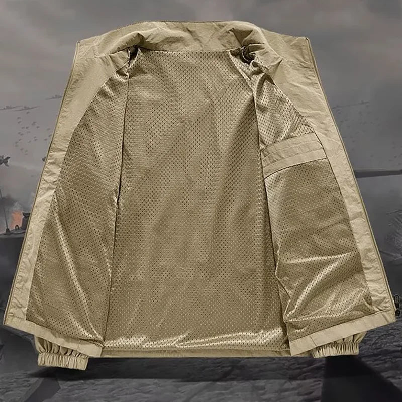Men's Stand Collar Jacket Spring Breathable Lightweight Anti-Wrinkle Windbreaker Outdoor Sport Casual Quick-Drying Work Jackets