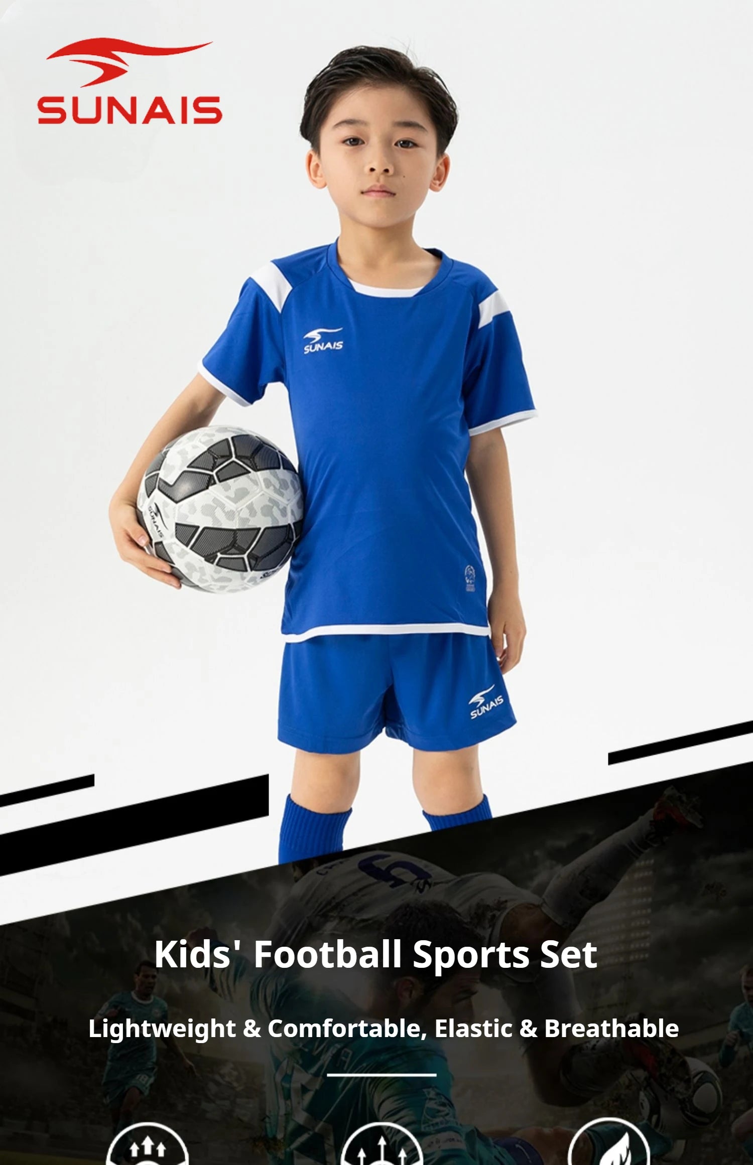 SUNAIS 2026 New Knight 2 Kids Football Jersey Set Breathable Comfort Match Training Kit  720135