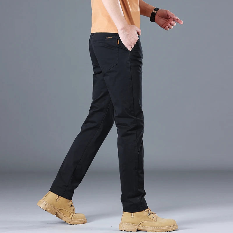 2024 Men's High Quality Pure Cotton Classic Solid Color Casual Pants Business Stretch Cotton Slim Straight Brand Trousers Male