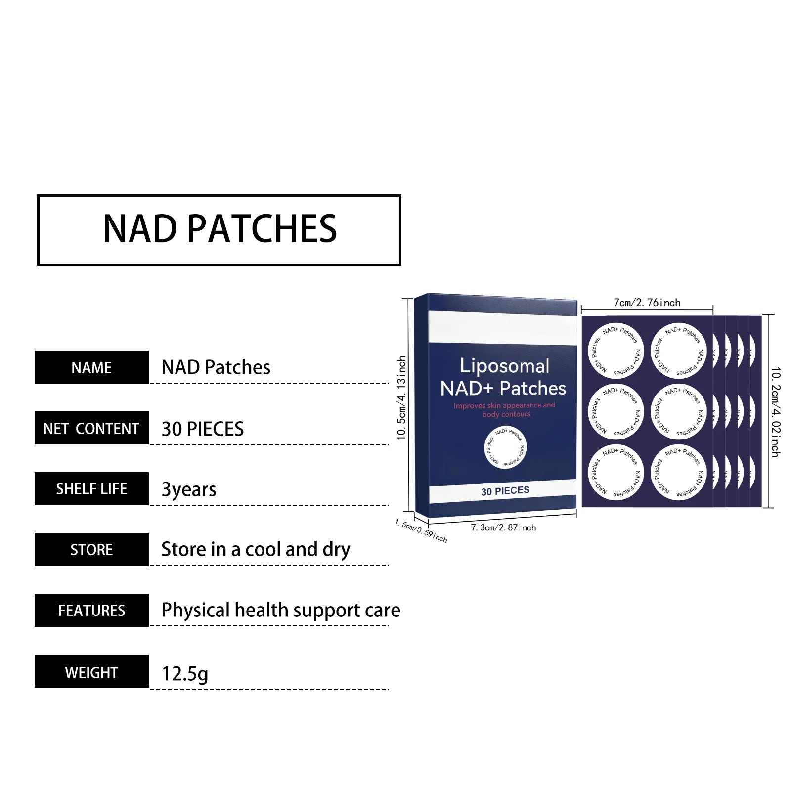 Liposomal Nad Patches Transdermal Absorption Enhance Cellular Energy Regulate Metabolism Weight Management Healthy Aging Patches