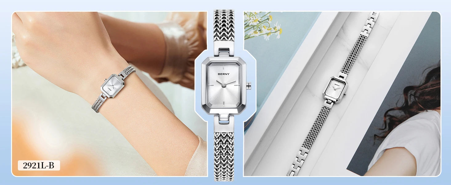 BERNY Square Women Wristwatch Luxury Fashion Quartz watches Minimalist Rectangle Mini Dial Stainless Steel Jewelry Women's Watch