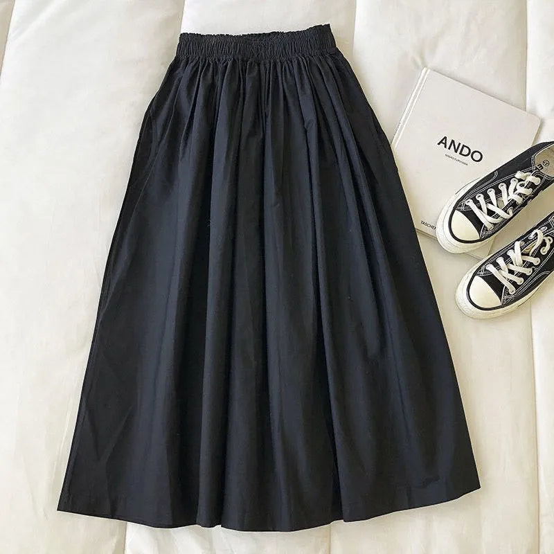 Women Black skirt midi High waist korean style Pleated a line Vintage Clothing 2026 new Summer Casual Fashion Ladies Work Wear Secondary image