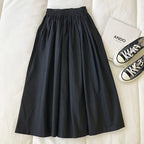 Women Black skirt midi High waist korean style Pleated a line Vintage Clothing 2026 new Summer Casual Fashion Ladies Work Wear