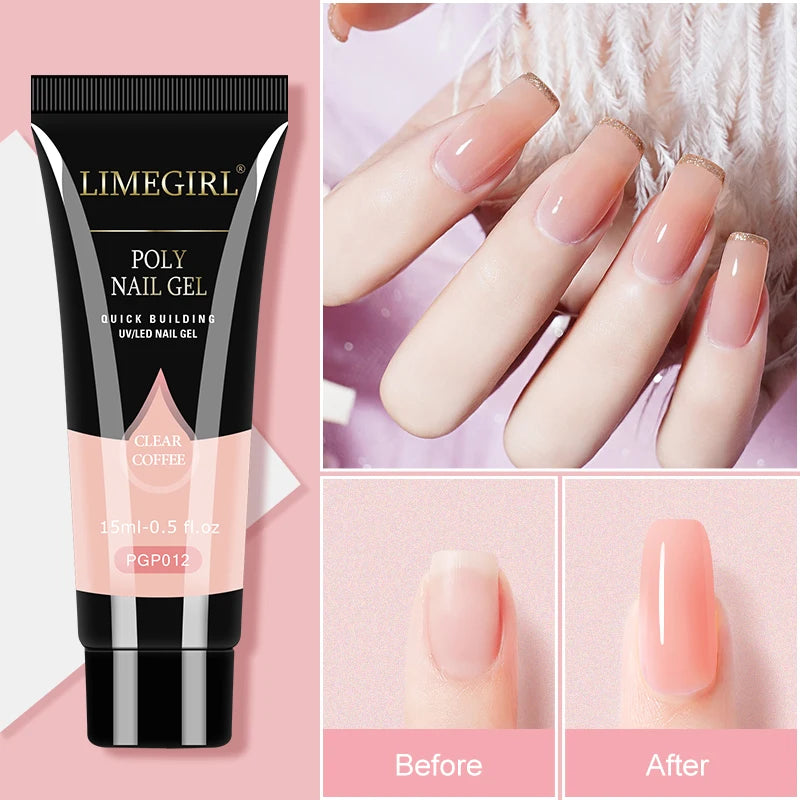 LIMEGIRL Nail Art Kit Poly Nail Gel Extending Soaking Gel Kit Nail Art Acrylic Gel Varnish Kit For Novices Semi Permanent Gel So