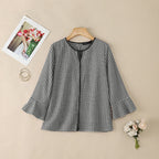 ZANZEA Women Summer Plaid Patchwork Blouse 3/4 Flare Sleeve Cut Out Tops Casual Loose Shirt Retro Chemise Female Work Blusas