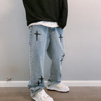 Prints Jeans Men 2023 New Streetwear Baggy Wide Leg Jeans Korean Fashion Drapes Straight Casual Loose Denim Cargo Pants
