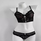 French Lace Push Up Lingerie Set Mulher Thin Underwire Bra Sheer Ruched Chemise Soft Petite Small Bust S-XL Hot Sale