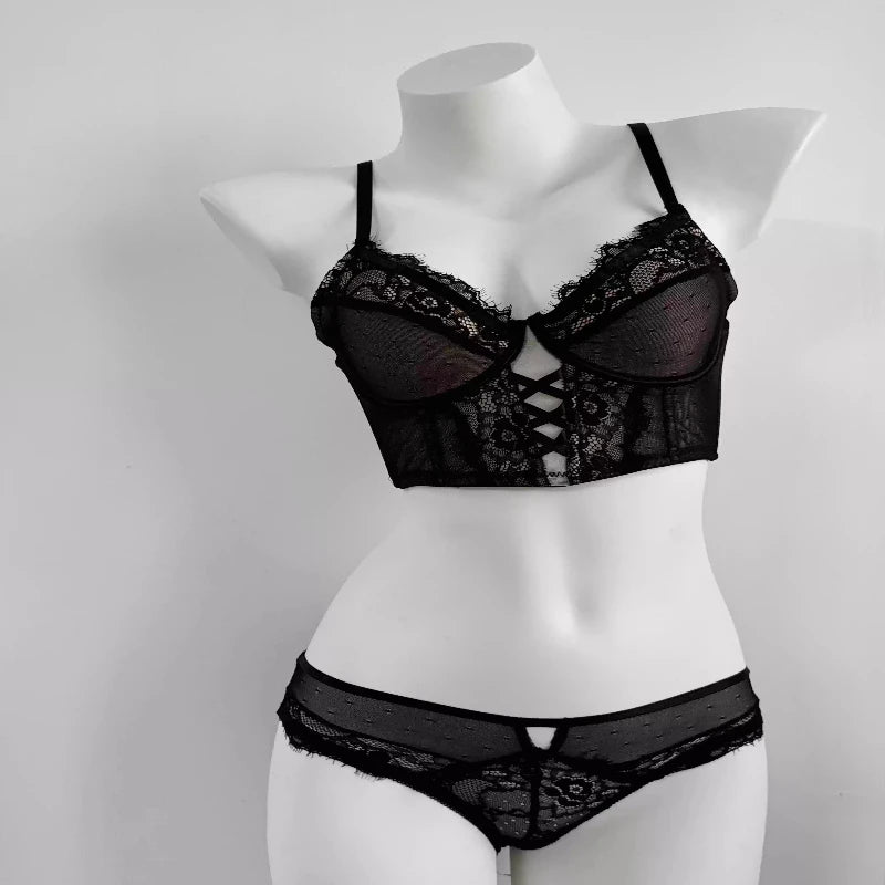 French Lace Push Up Lingerie Set Mulher Thin Underwire Bra Sheer Ruched Chemise Soft Petite Small Bust S-XL Hot Sale