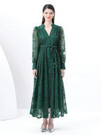 Spring Autumn French High-end Women's Dress New Lace Embroidery V-neck Lantern Sleeves Single Breasted Party Birthday Dress C192