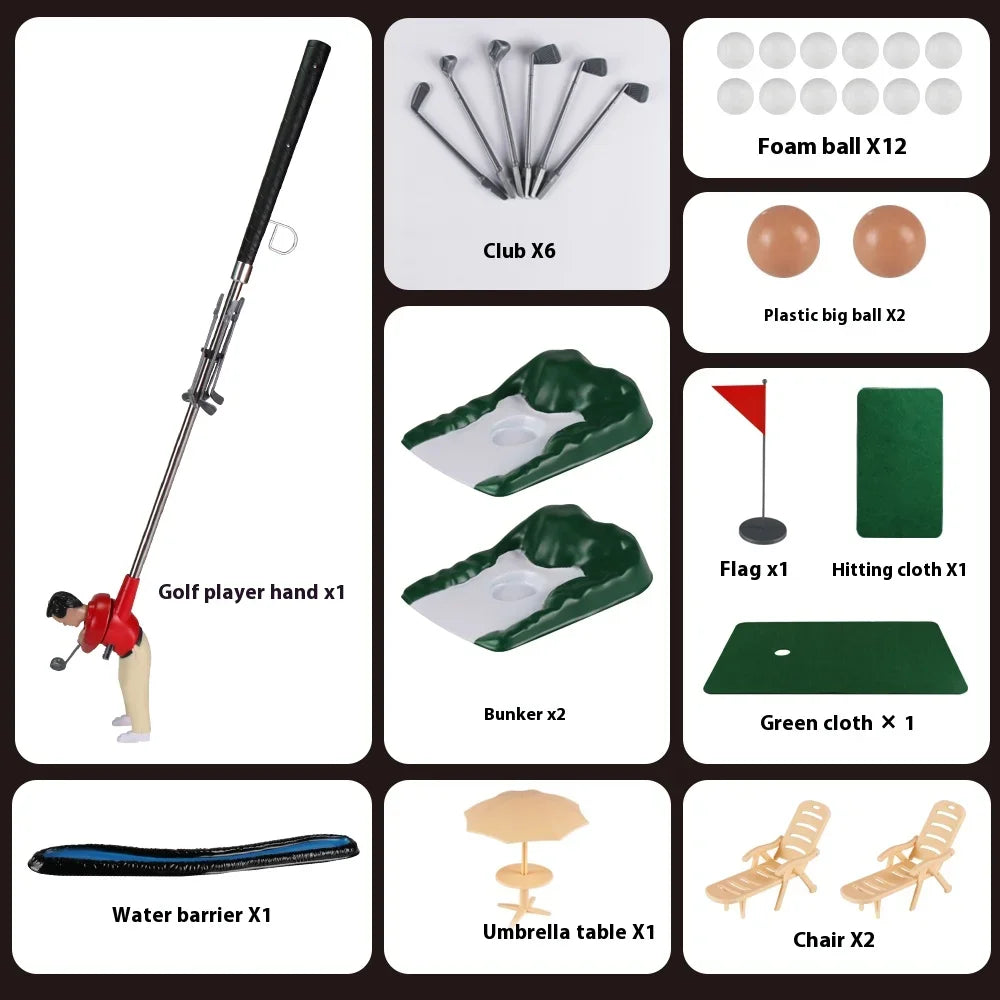 Mini Golf Toy Set, Desktop Indoor Golf Game with Course Cloth & Clubs, Interactive Family Sport Game for Kids Adults