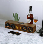 Domars Wireless Bluetooth 5.0 Speakers Wooden Alarm Clock Display Sound System Player with AUX TF FM Radio Subwoofer Box