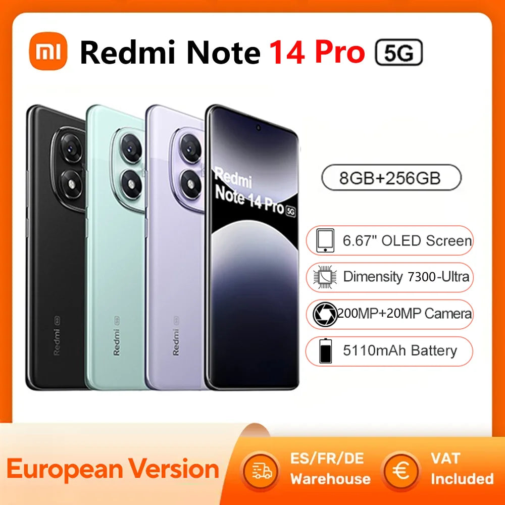 Xiaomi Redmi Note 14 Pro 5G Smartphone NFC Dimensity 7300-Ultra 6.67" 120Hz 1.5K Display 200MP Camera 45W Charge Battery 5100mah
