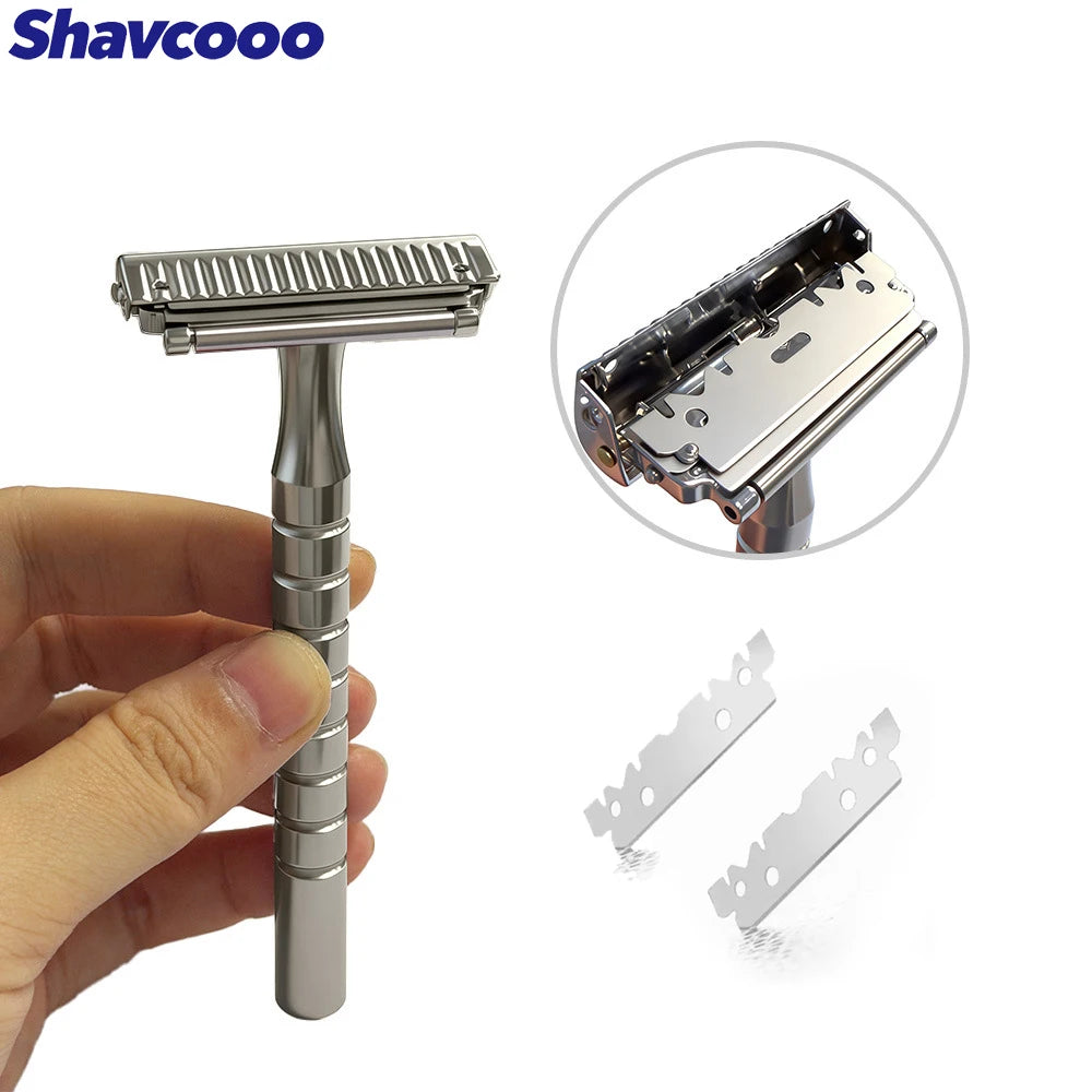 Shavcooo Glide Pro 4D Stainless Steel Safety Razor Eco-friendly Dual Half Shaving Shaver for Men Women Gift kit with Travel Box