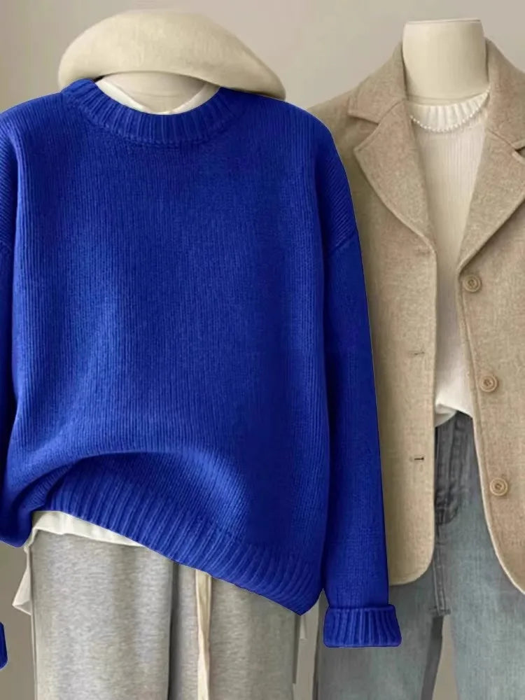 Soft waxy round neck 100 pure cashmere sweater women's loose sweater autumn and winter short base sweater