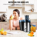 BRIEFNESS Juicer Centrifugal Juicer Machines Whole Fruit Vegetable 500W 65mm Wide Mouth 2 Speed 500ml Efficient Juice Maker