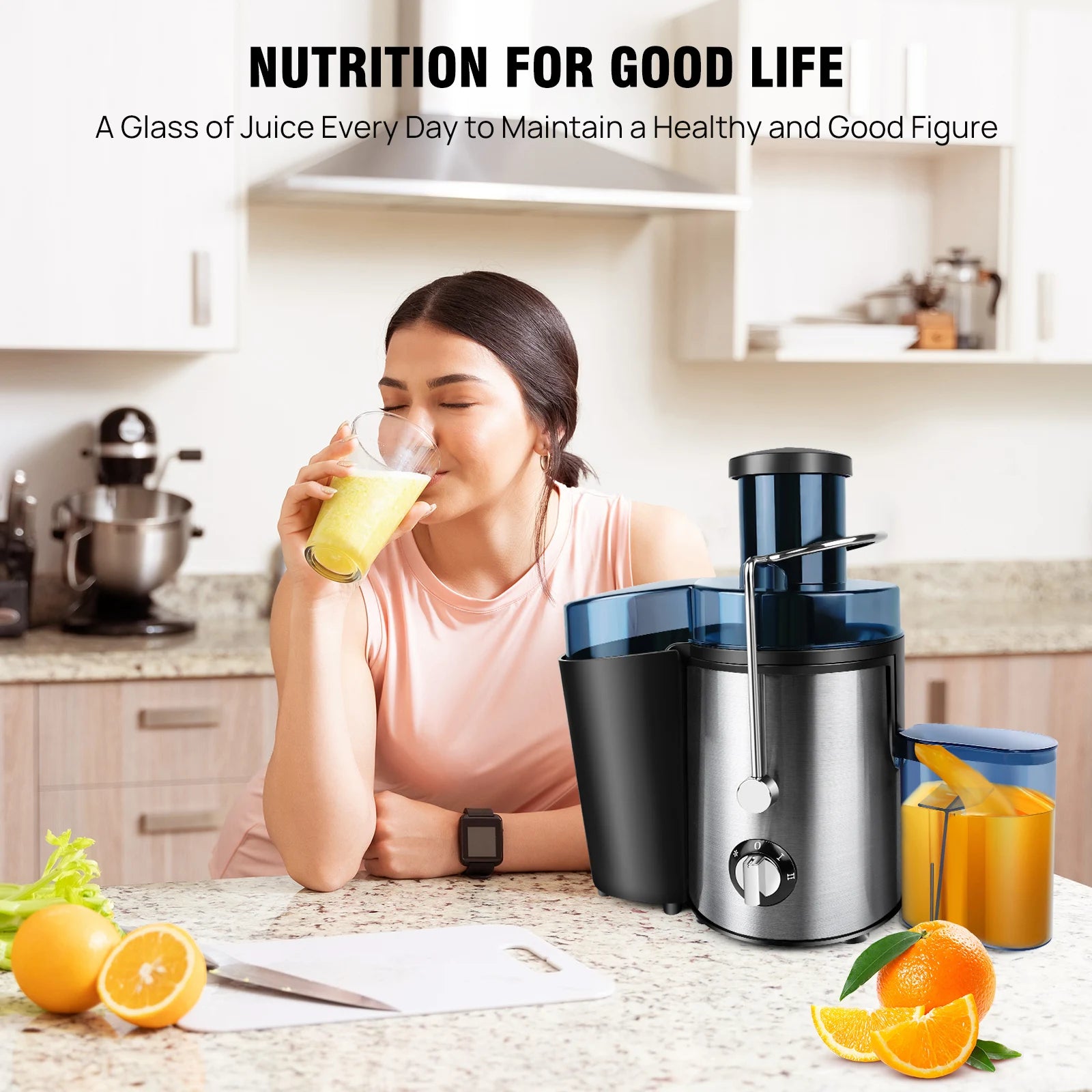 BRIEFNESS Juicer Centrifugal Juicer Machines Whole Fruit Vegetable 500W 65mm Wide Mouth 2 Speed 500ml Efficient Juice Maker
