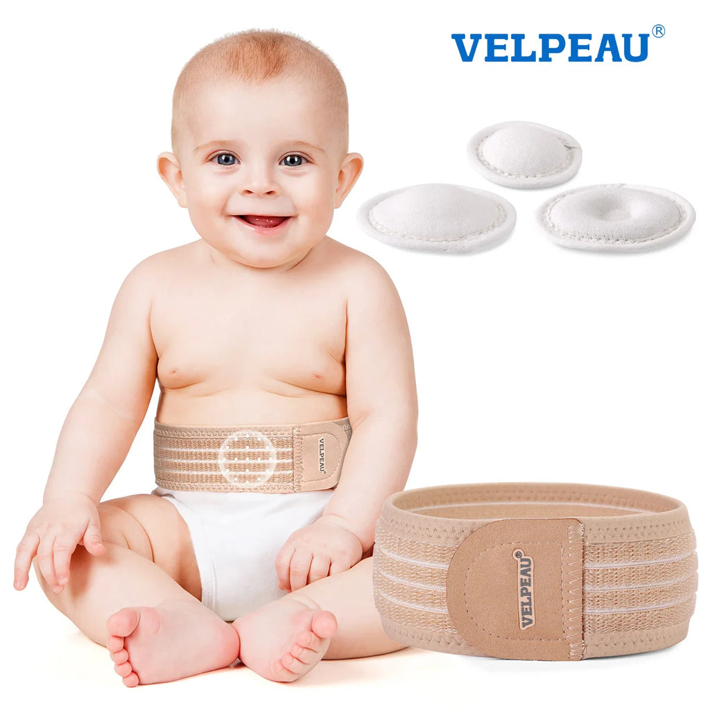 VELPEAU Baby Umbilical Hernia Belt, Newborn Belly Button Navel Band with 3 Compression Pads, Abdominal Binder Support for Infant