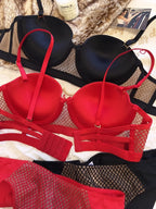 Mesh Lace Underwear Ladies Sexy Small Chest Push Up Lingerie For Women Bra Sets Red White Wedding Girls Thicken Intimates BCD
