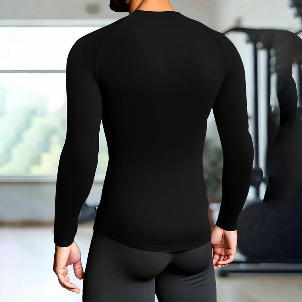 Men's Compression Long Sleeve Shirt Black Fitness T-shirt Male Running  Quick Drying Gym Top Sun Protection Sports Base Layer