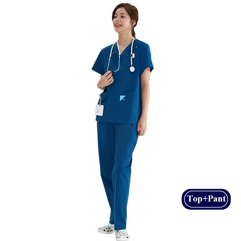 V-neck Medical Uniform Sets for Women Triangle Ring Heather Slim Nursing Outfits Dental Hospital Working Suits 202