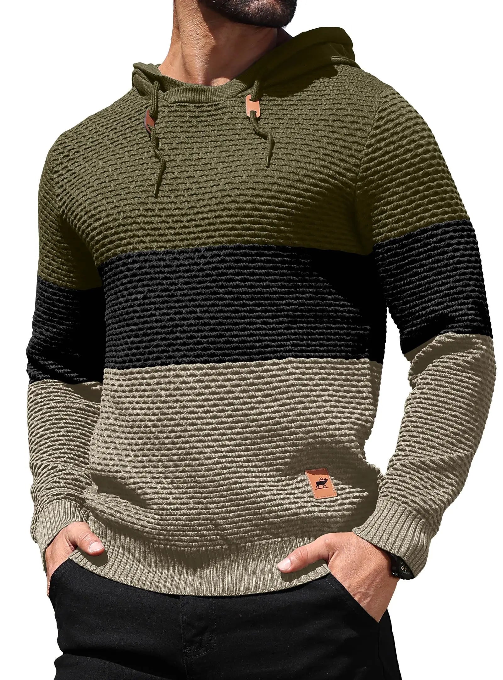 Men's Sweater Spring New Sport Warm Form Fitting Knit Pullover Sweater Hoodie Drawstring Hoodies Casual Sweatshirt US Size
