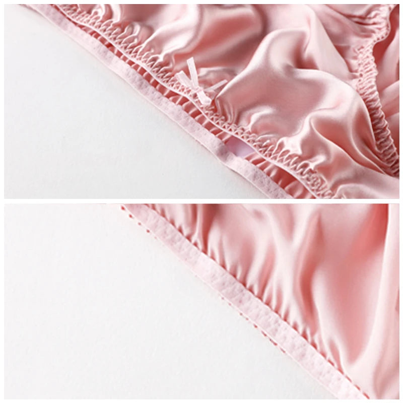 Women'S 100% Mulberry Silky Panties Fashion Lace Brief Large Size Comfortable Breathable Solid Color Lingerie Seamless Underwear