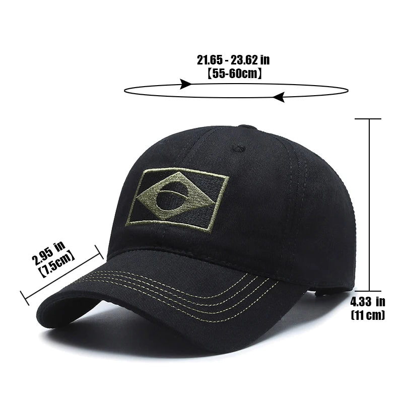 Unisex Brazilian Flag Embroidery Tactical Baseball Cap Classic Fashion Men and Women Outdoor Leisure Sports Summer Sunshade Hat