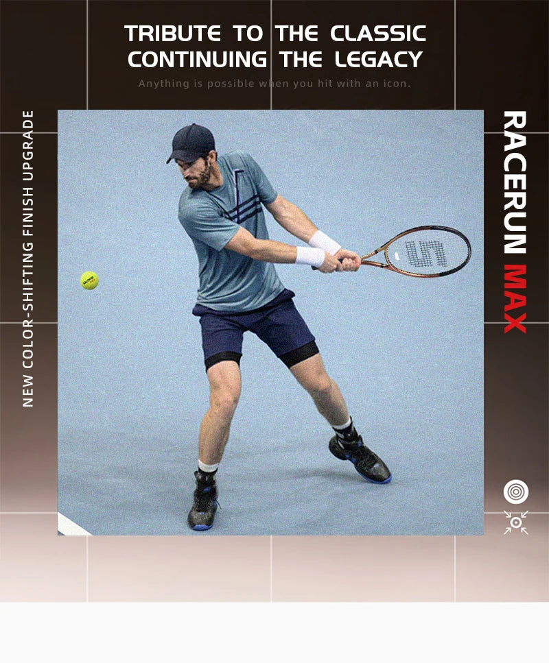 RaceRun-MAX Composite Carbon Tennis Racket, 295±10g Lightweight, 325mm Balance, One-Piece Stable Frame, 50-60lbs, for Advanced